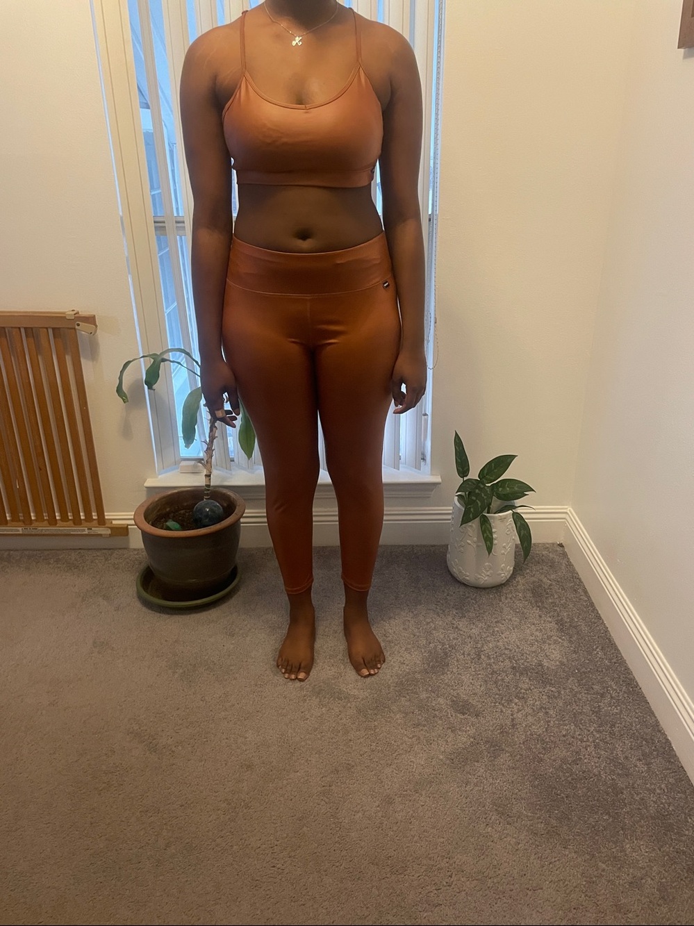 DKNY Faux Leather Leggings with Matching Crop Tank - Rust